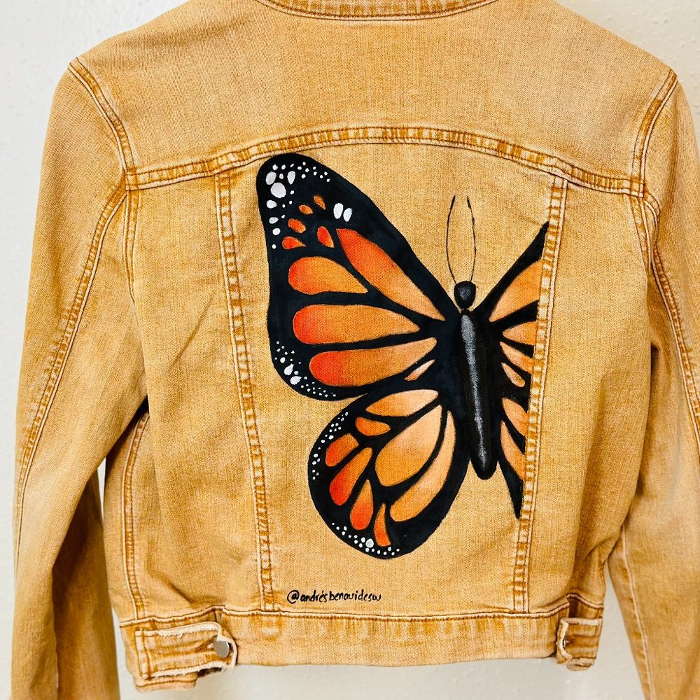 Denim Jacket Hand-Painted Butterfly